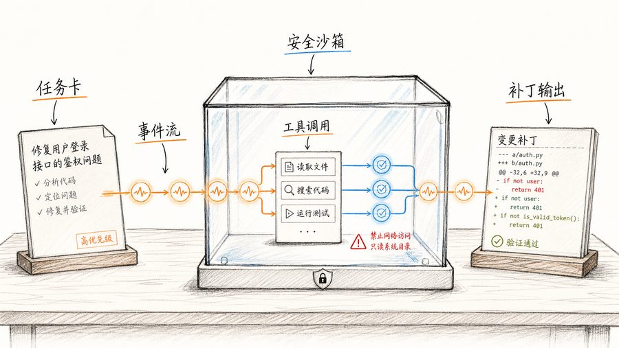 图:OpenHands 的核心不是“自动写代码”,而是把事件流、工具调用和安全沙箱串成可追踪工作台。