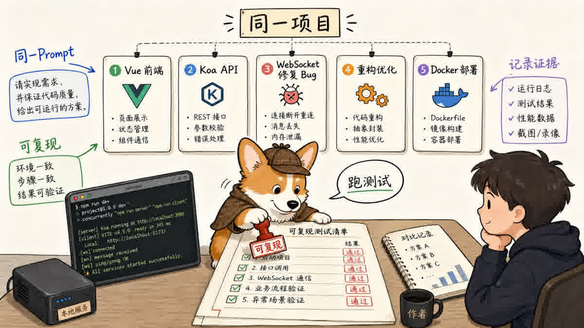 同一项目、同一 Prompt、同一证据链,才能做可复现实测
